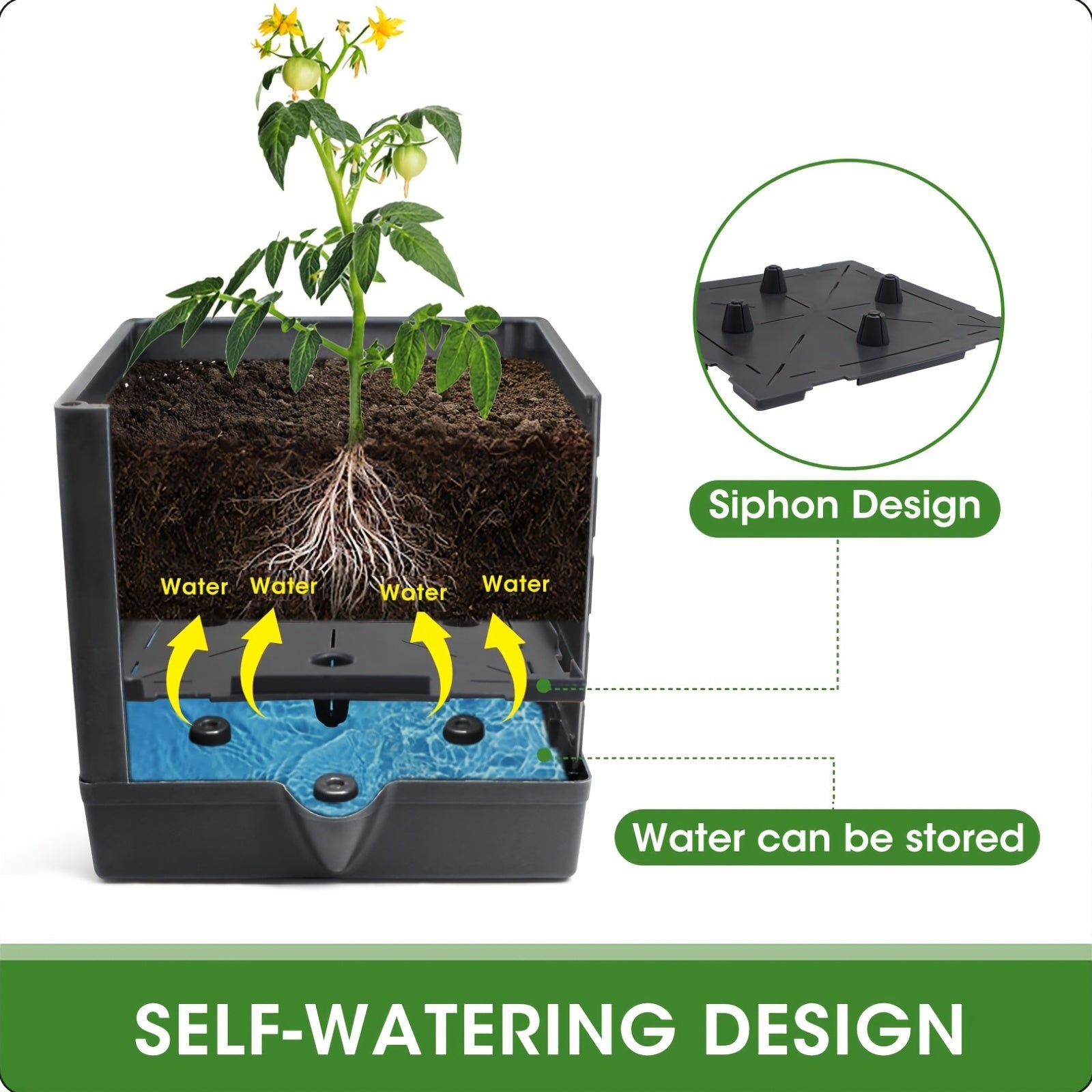 Self-watering planter box with trellis – Anthracite
