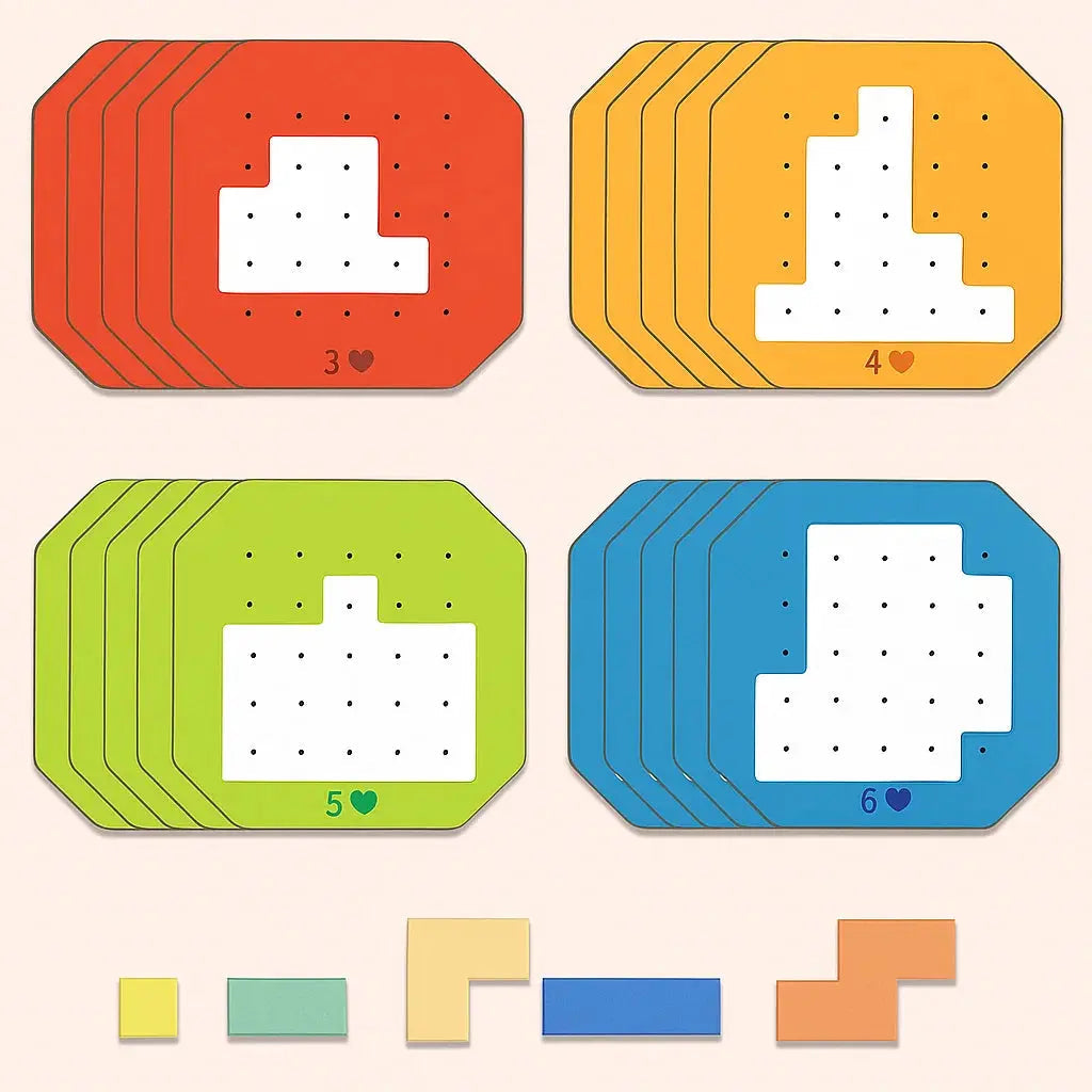 Logik-Puzzlespiel mit 108 bunten Teilen und 20 Aufgabenkarten