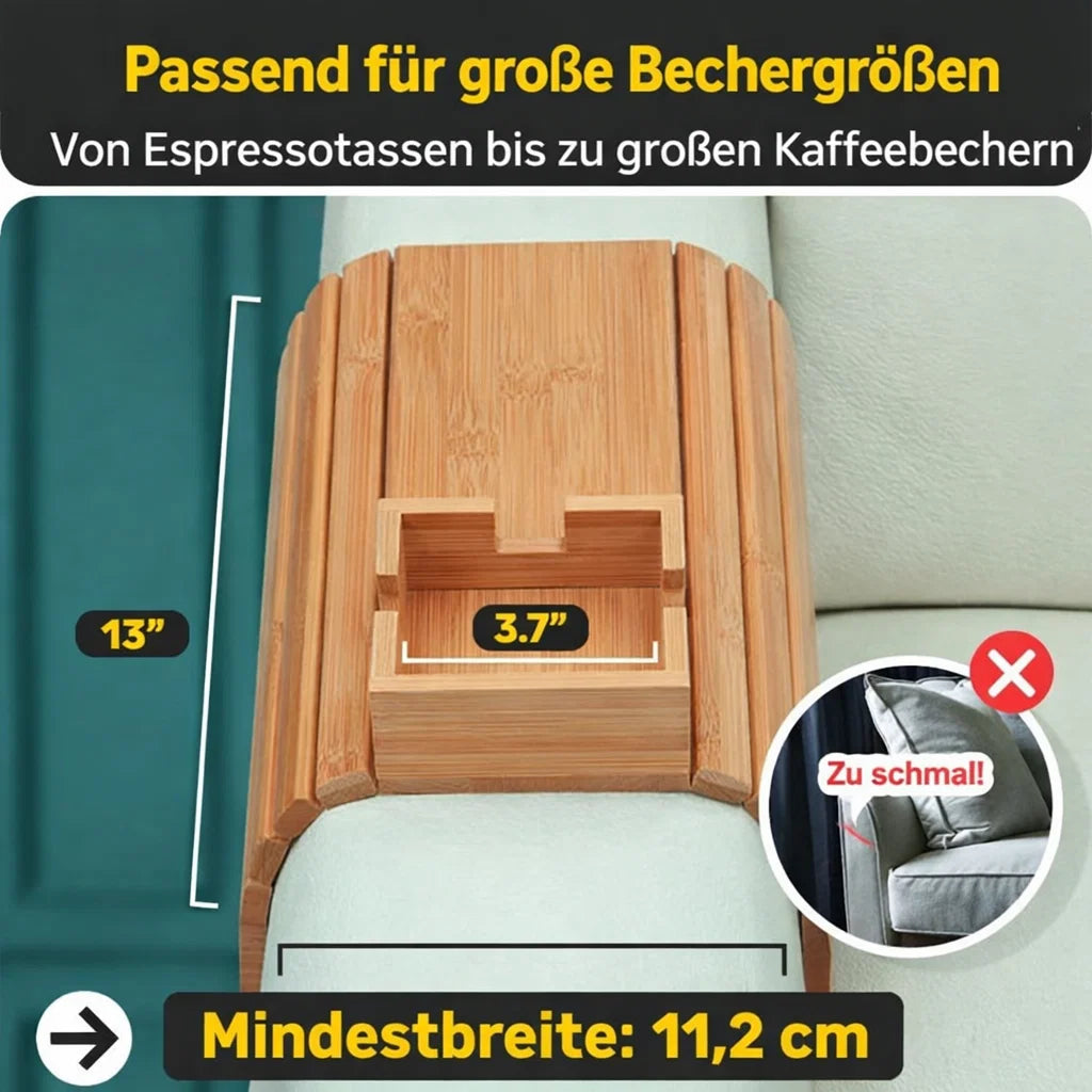 Bambus Armlehnen Tablett — Umweltfreundlicher Becher- und Snackhalter für das Sofa -   Mivoza Deutschland
