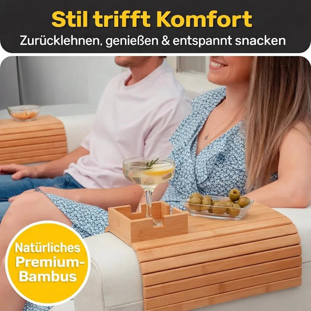 Bambus Armlehnen Tablett — Umweltfreundlicher Becher- und Snackhalter für das Sofa -   Mivoza Deutschland