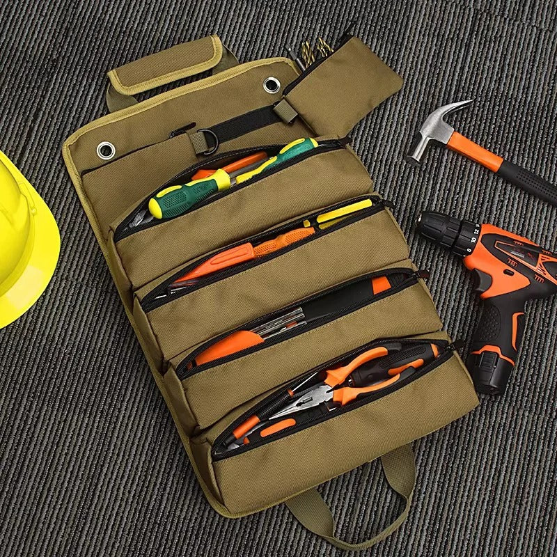 Werkzeugrolle Textil mit mehreren Taschen – Rollbar und Tragegriff