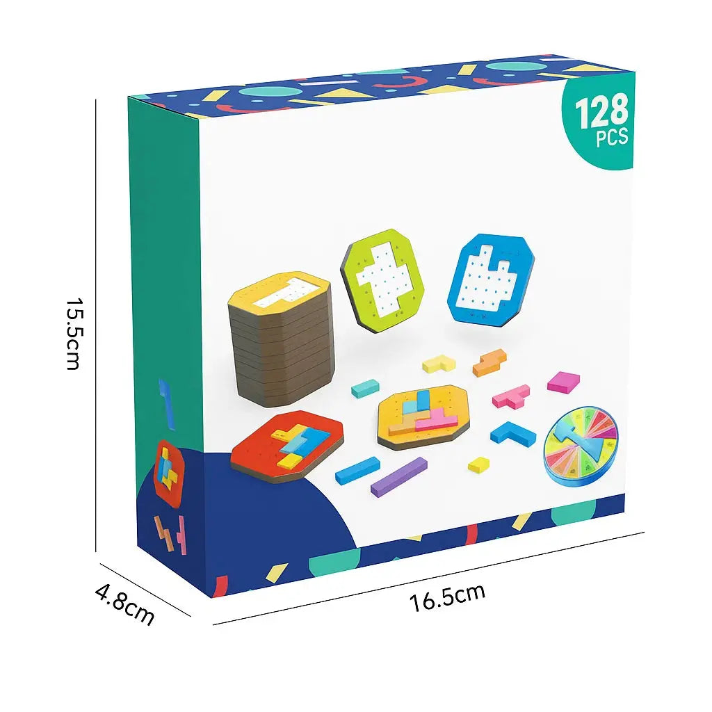 Logik-Puzzlespiel mit 108 bunten Teilen und 20 Aufgabenkarten