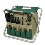 Garden tool set 8-piece with folding stool and carrying bag
