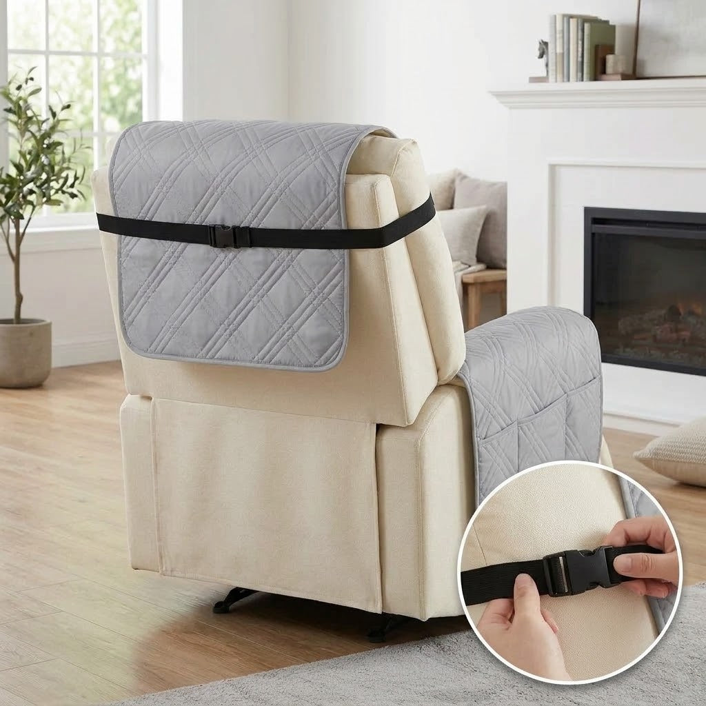 Sesselschoner für Relaxsessel mit 2 Seitentaschen, waschbar – 232 × 63 cm