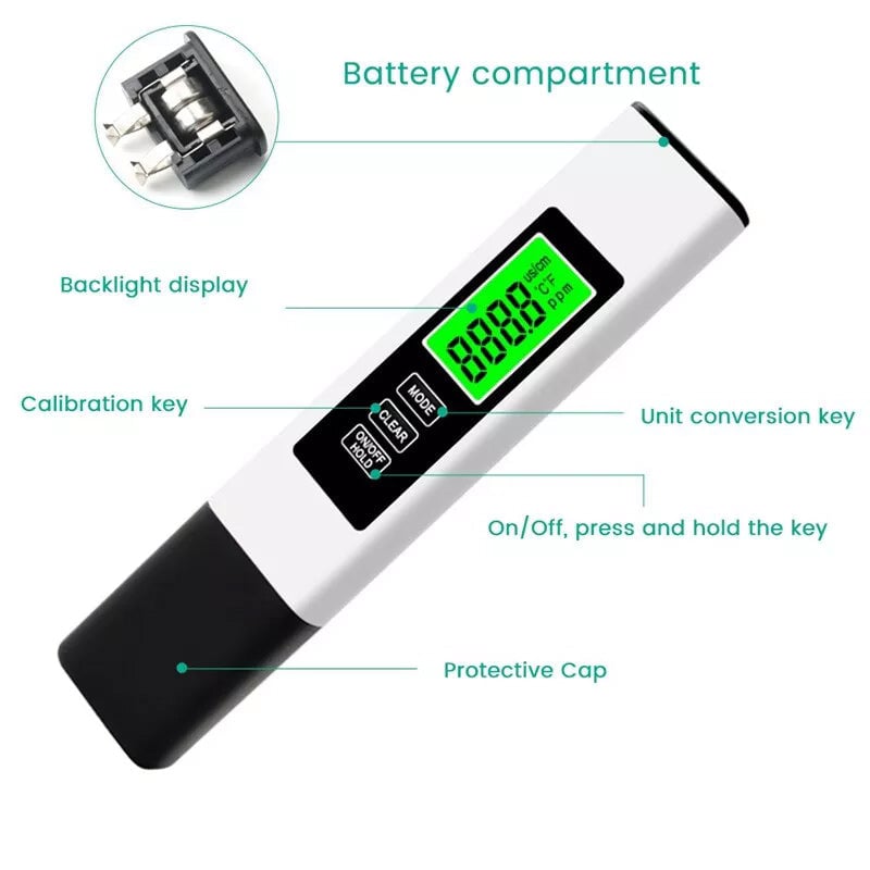Digital water testing device 4-in-1 with titanium probe