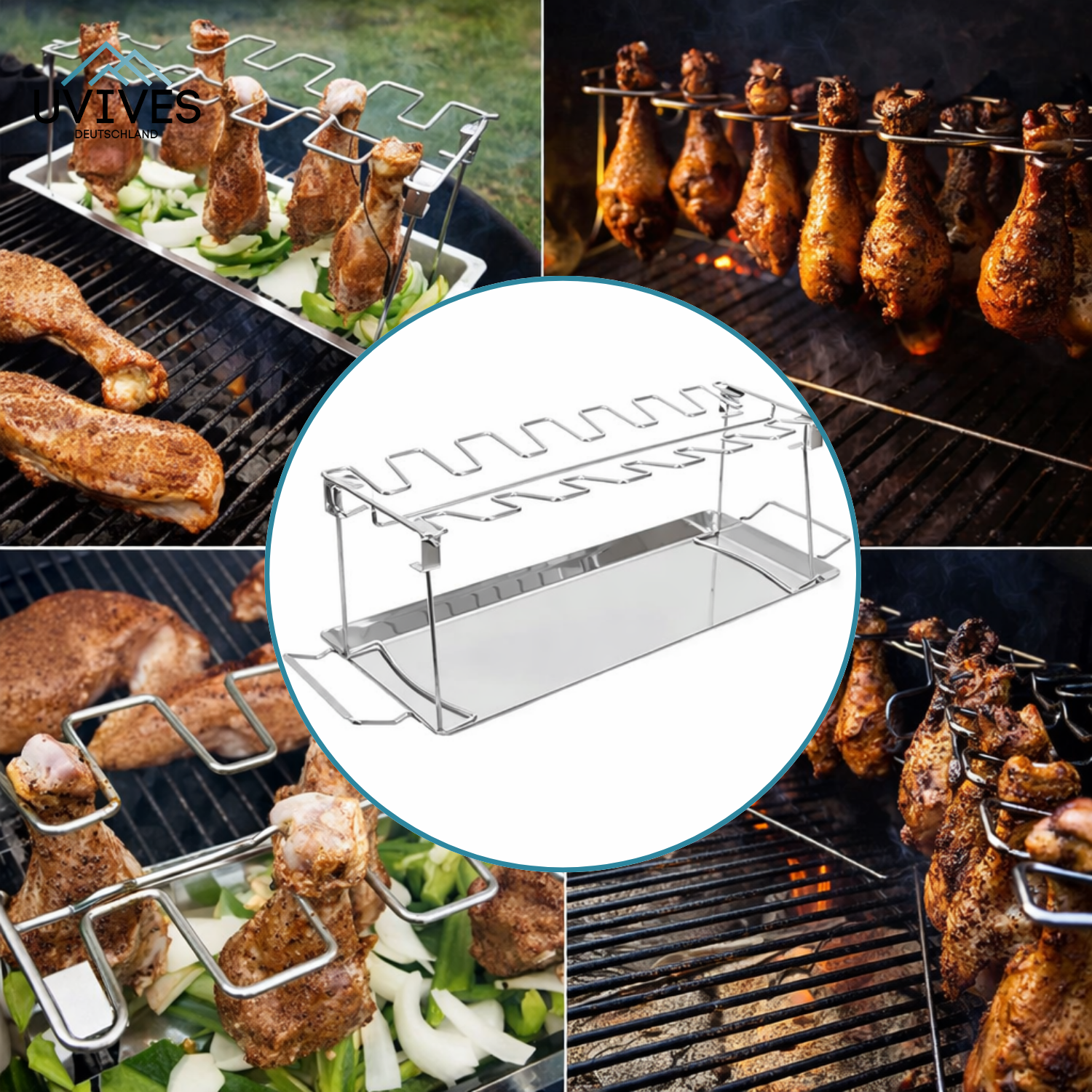 Hähnchenschenkel-Grillrost mit Auffangschale – Edelstahl