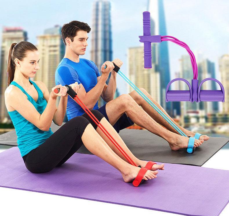 Fitness band sit-up with foot loops