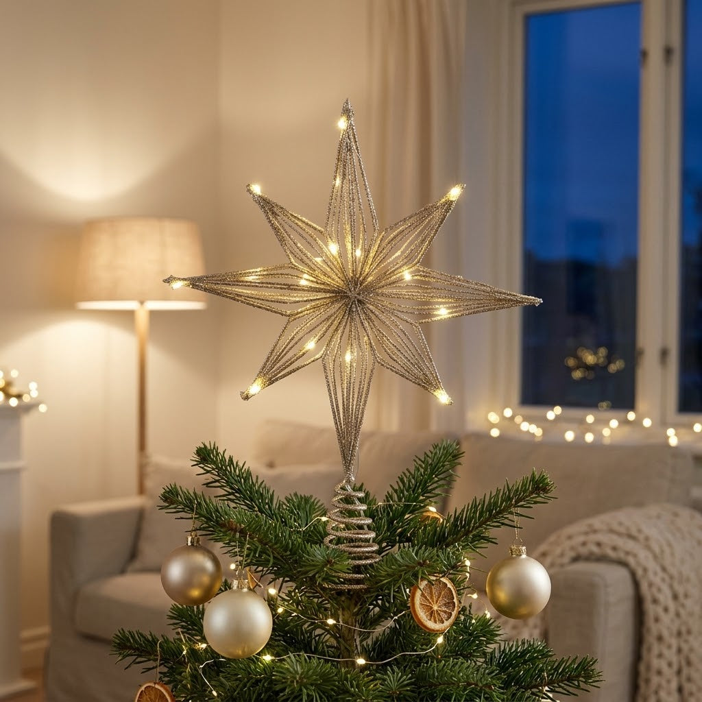 Christbaumspitze Stern mit LED, 33 cm hoch, batteriebetrieben