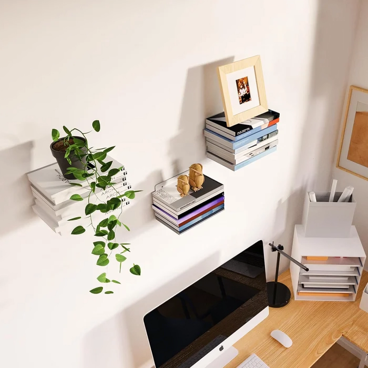 Invisible stainless steel bookshelf – floating wall mount