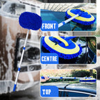 Telescopic car wash brush with rotating microfiber head