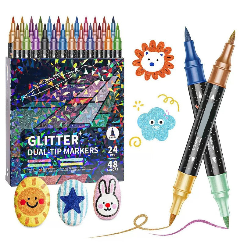 Glitter Felt Tip Pens Double-Ended – 2 Tips per Pen