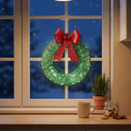 LED-Weihnachtskranz beleuchtet mit roter Schleife – batteriebetrieben für Innen, in Grün oder Gold