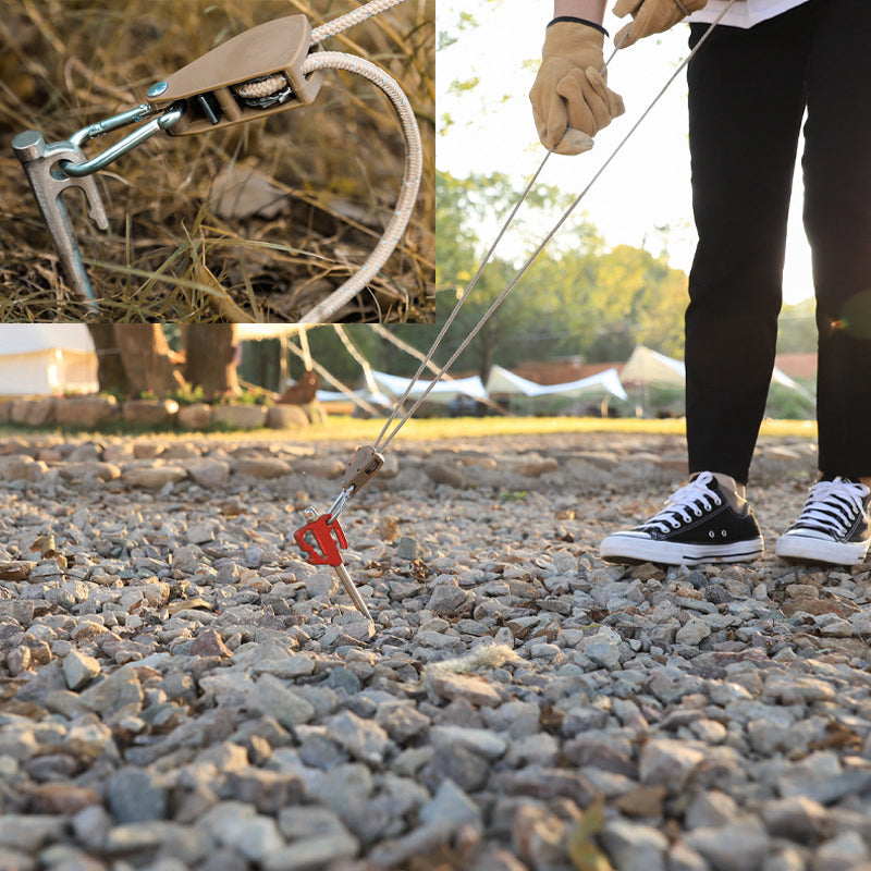 Tension rope with pulley system for tent and hammock
