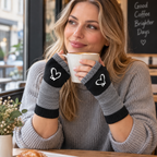Strickhandschuhe fingerlos mit Herzmotiv