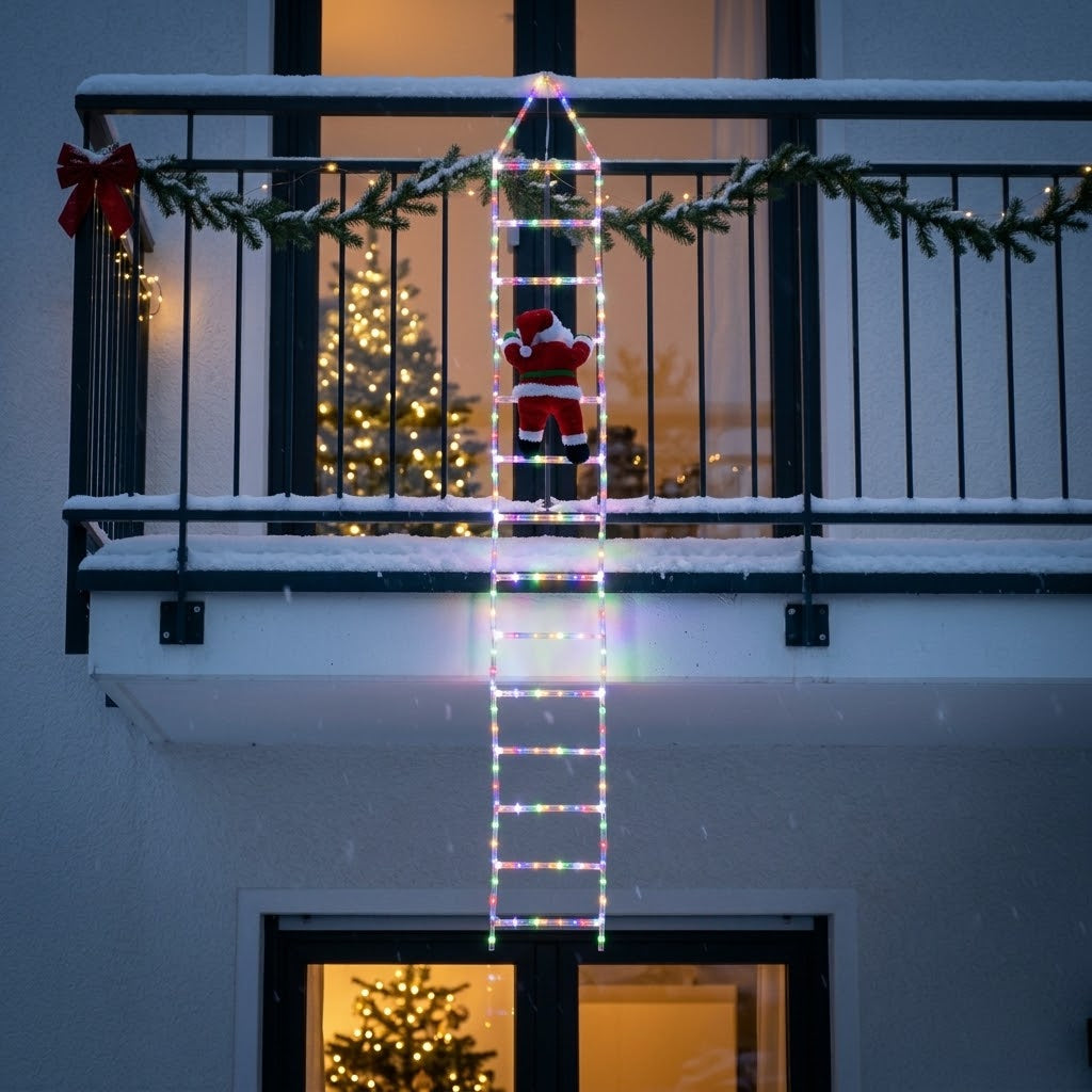 Kletternder Weihnachtsmann mit LED-Leiter, 2,4 m, IP67, mit Fernbedienung