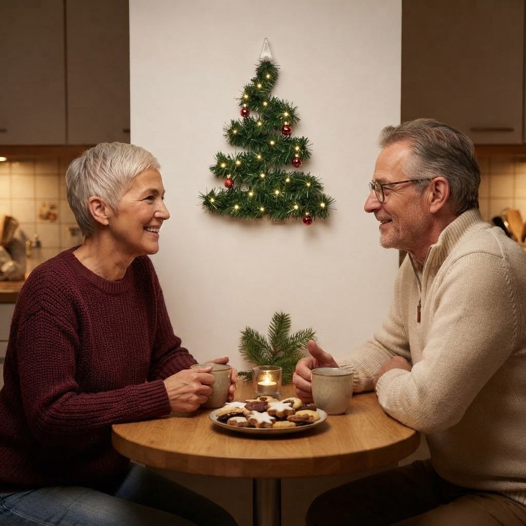 Wall-mounted Christmas tree with LED string lights – DIY fir garland, warm white, battery-operated