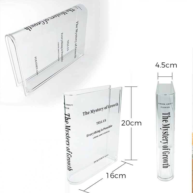Buchförmige Acryl-Vase – Transparentes Design