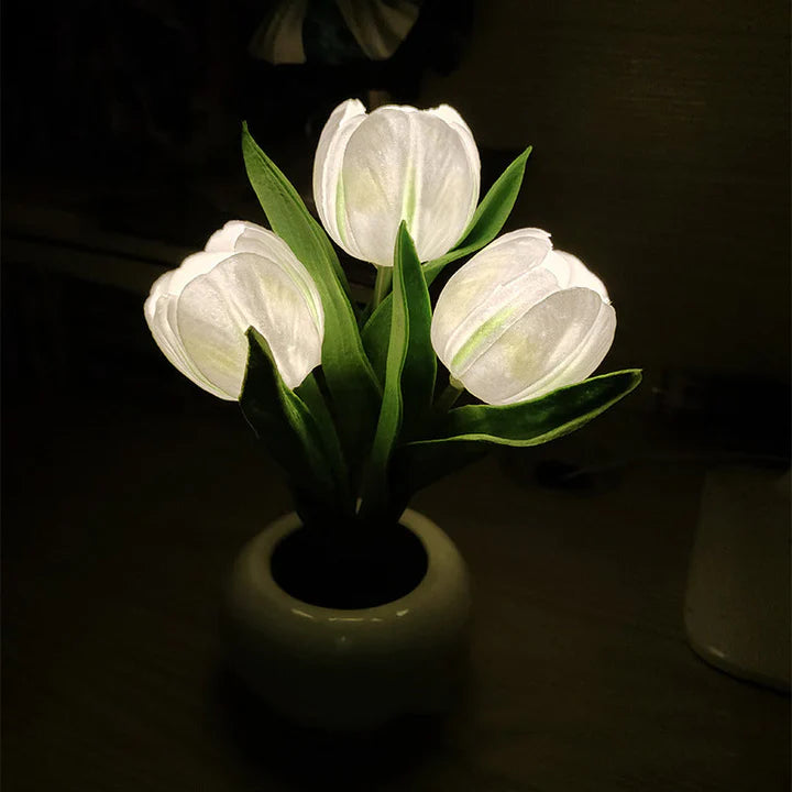 Tulip LED Table Lamp in Ceramic Pot – Warm Decorative Light