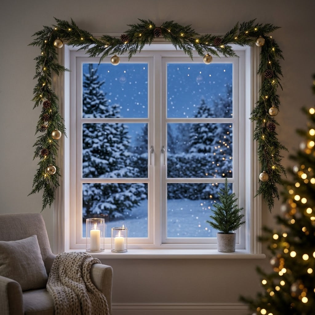 Grüne Girlande für die Weihnachtsdeko, biegsam, für Kamin und Treppe