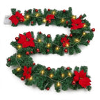 2.7 m LED Christmas garland with fir branches, poinsettias & baubles