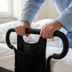 Bed rail assist handle with storage pouch, height-adjustable, up to 136 kg