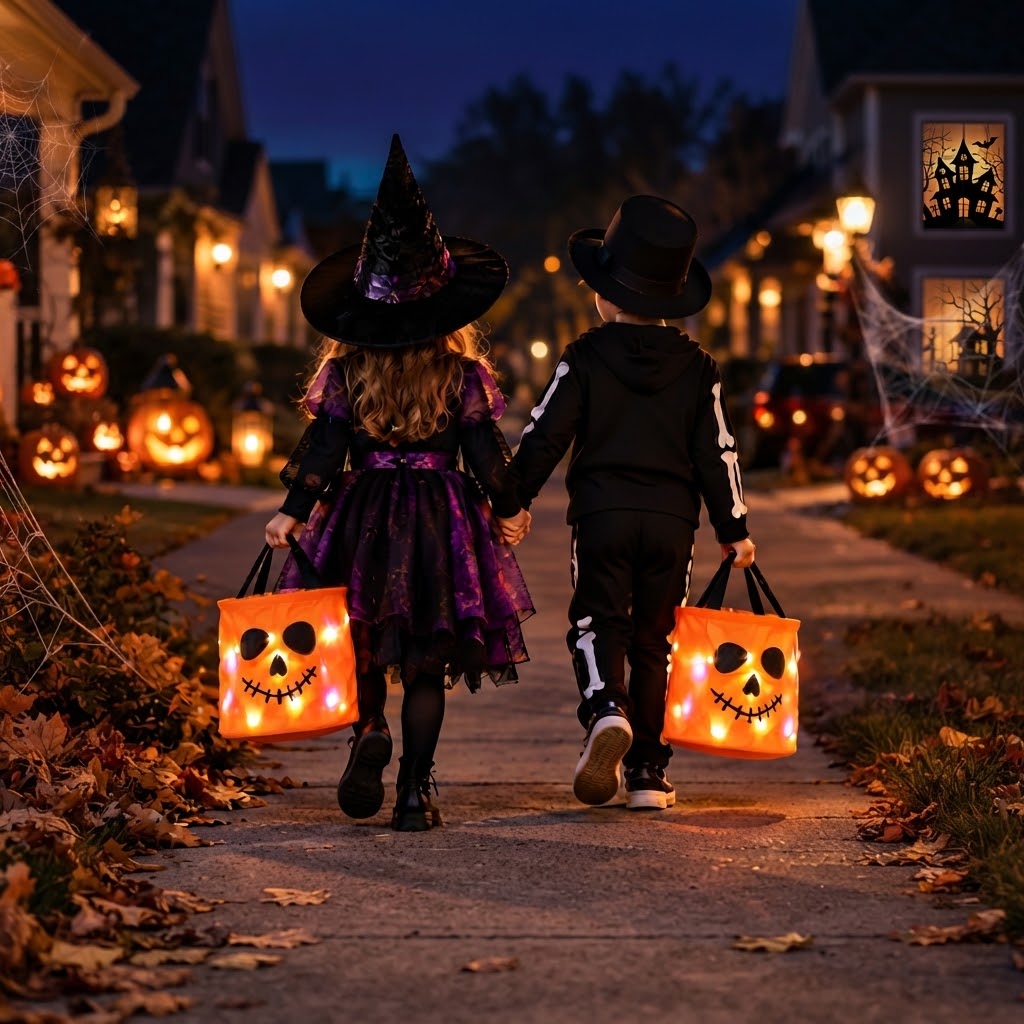 LED-Kürbiskorb für Halloween mit Griff