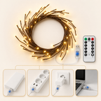 LED-Lichterzweig 160 cm, 72 LEDs warmweiß, USB-Betrieb & Fernbedienung – braun, Weidenoptik