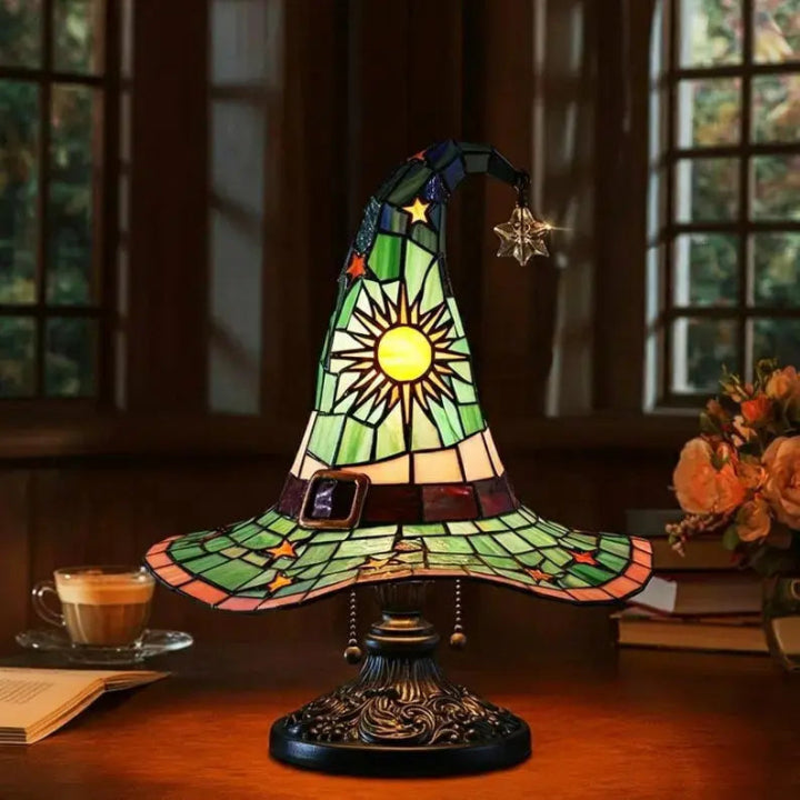 Hexenhut-Lampe Buntglas – Handgefertigt mit warmem Licht