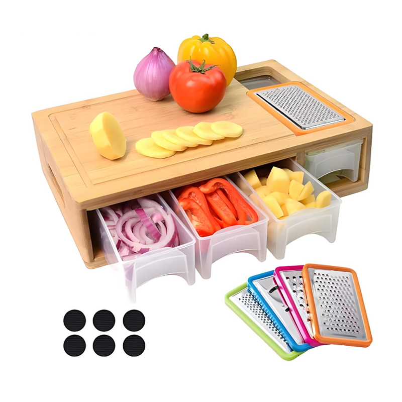 Bamboo cutting board with 4 graters and storage boxes cm