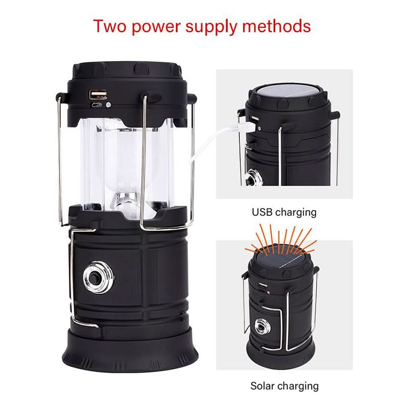 LED camping lamp solar USB power bank gold extendable 14-19 cm
