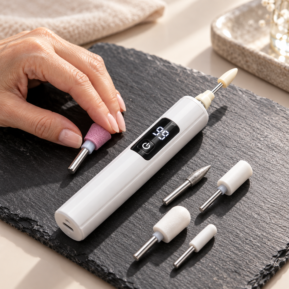 Elektrischer Nagelfeile-Set mit 4 Aufsätzen
