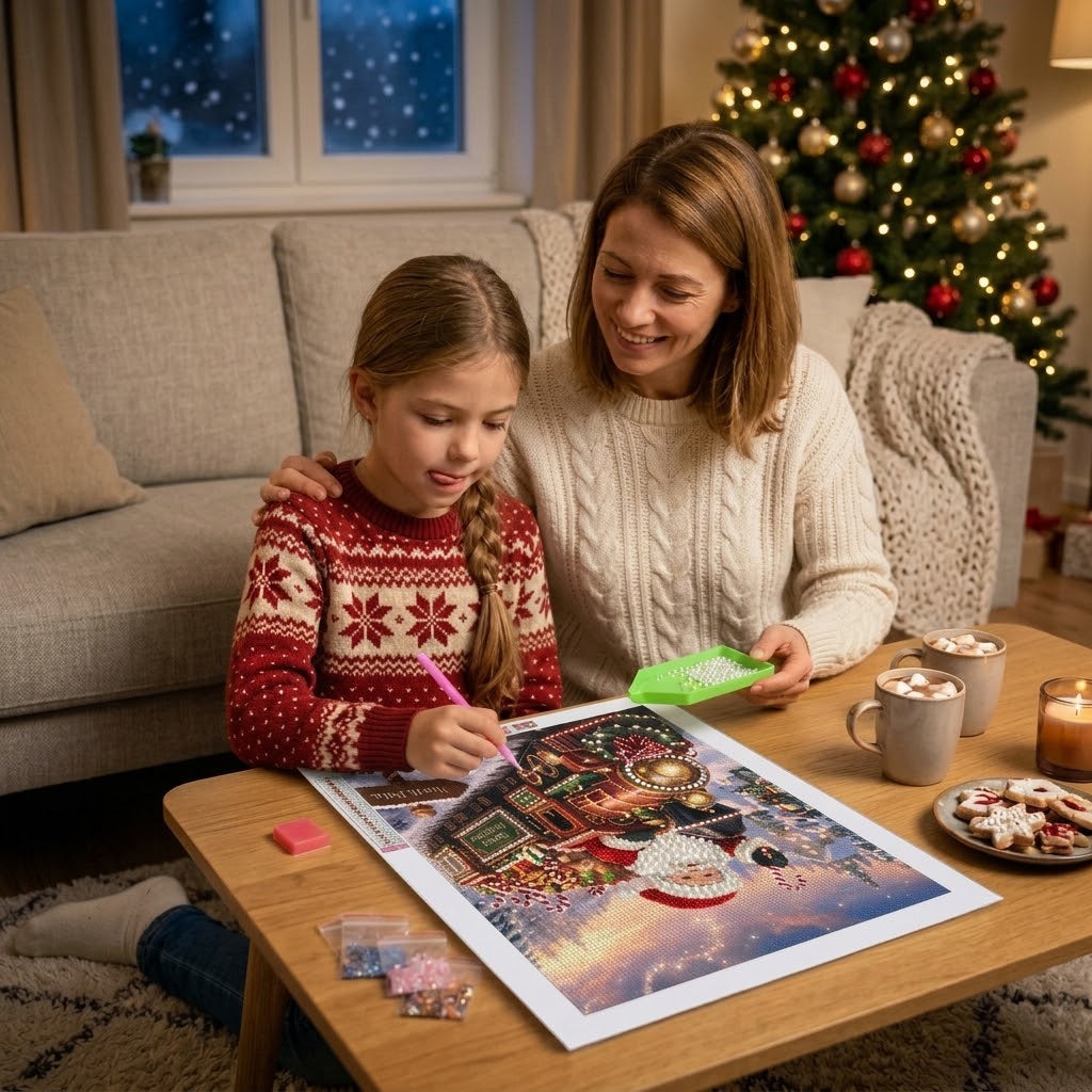Christmas Diamond Painting with Beads, Santa Claus on a Train, 30 × 40 cm