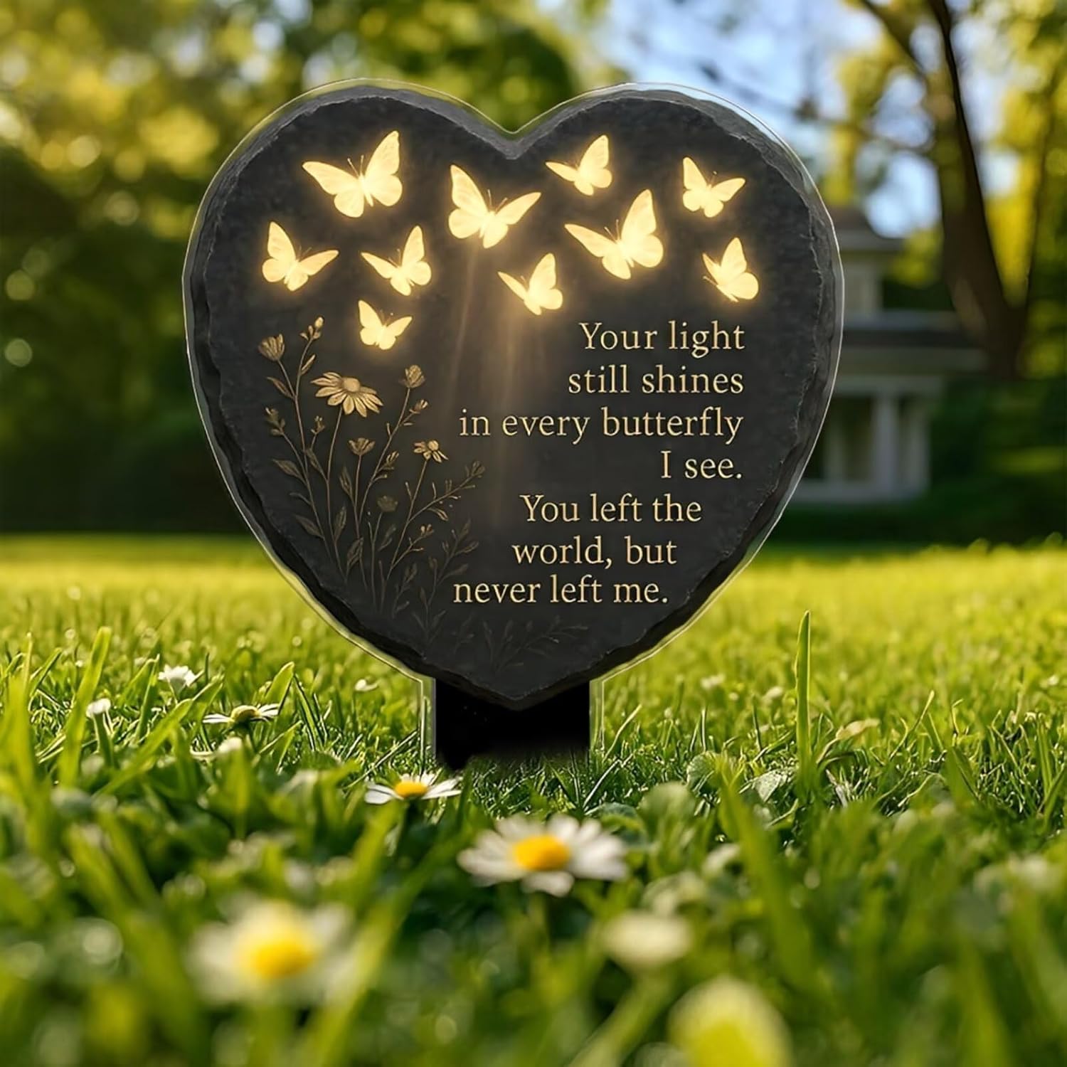 Schmetterling-Herz Gedenkplakette aus Acryl mit warmweißer LED