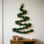 Wall-mounted Christmas tree with LED string lights – DIY fir garland, warm white, battery-operated