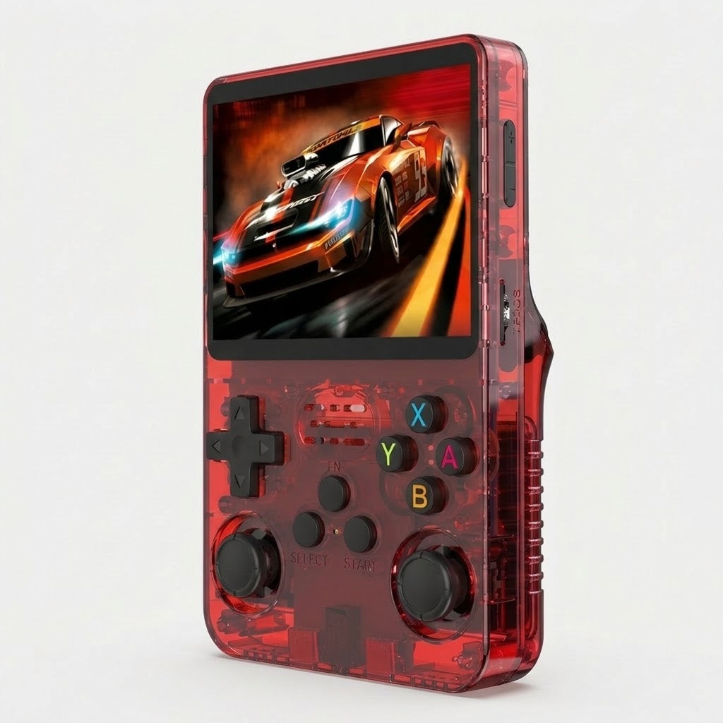 Retro handheld game console with 2 analog sticks, 640×480, in 5 colors