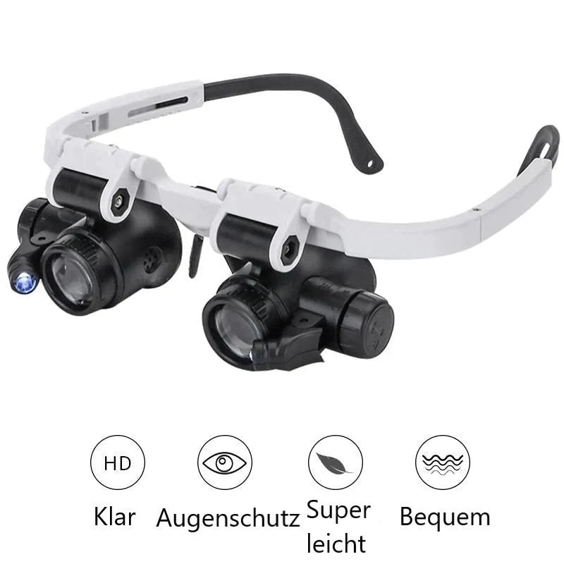 LED-Lupenbrille mit 6 Vergrößerungen – Austauschbare Linsen