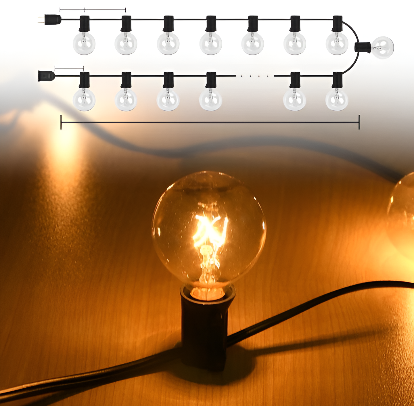 Outdoor LED string lights with warm white light
