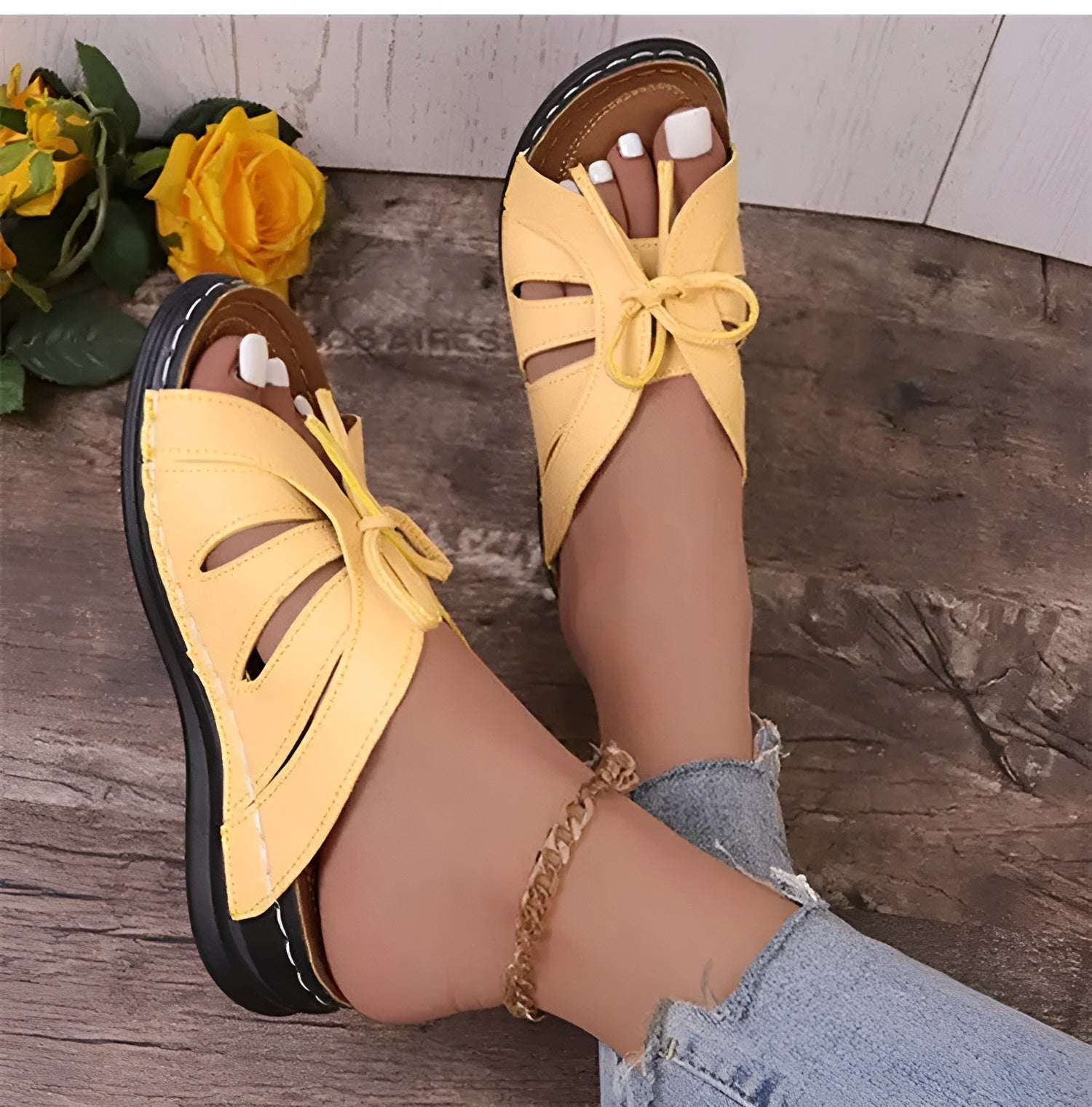 Women's Sandals with Bow and Wedge Heel – Orthopedic Insole
