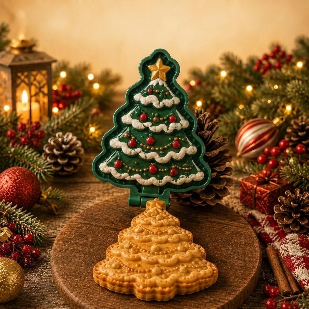 Christmas cookie & mini pie embossing mold with flip-open design - 3D motifs, 8 designs