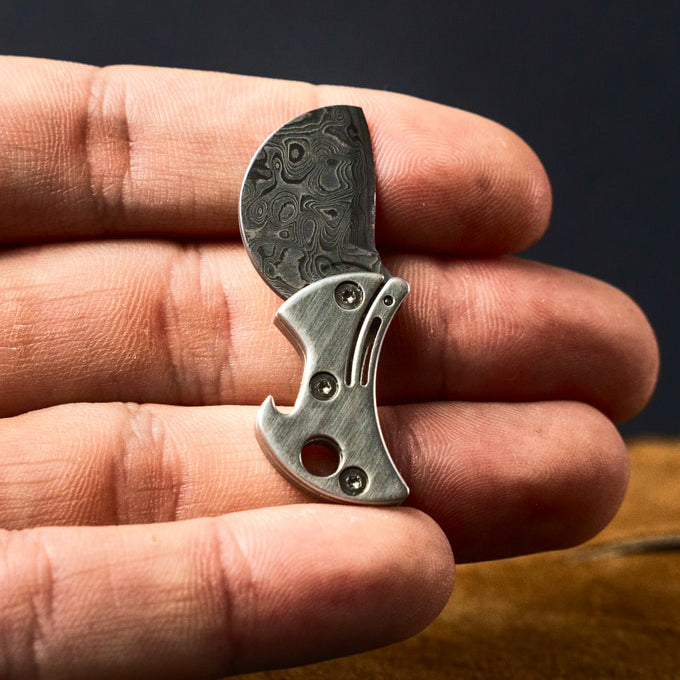 Mini Titanium Bottle Opener with Damascus Steel Blade