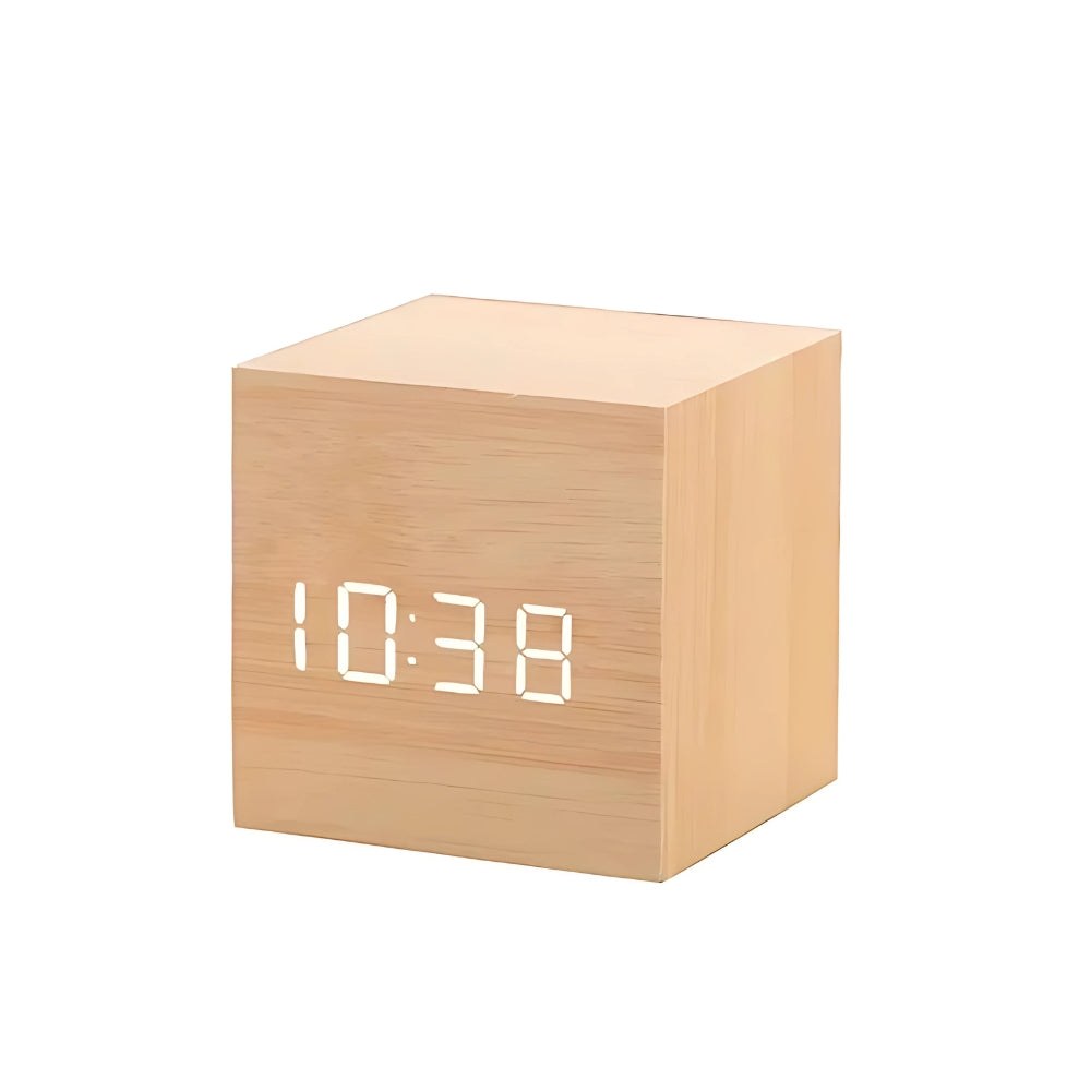 Digital LED cube alarm clock with temperature display