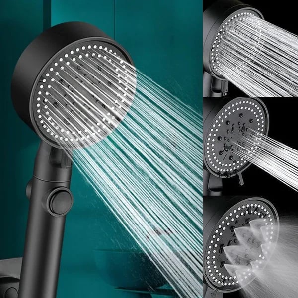 High-pressure shower head with 5 spray types and self-cleaning function
