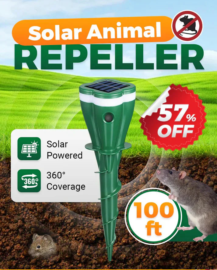 Solar pest repellent device with ground spike