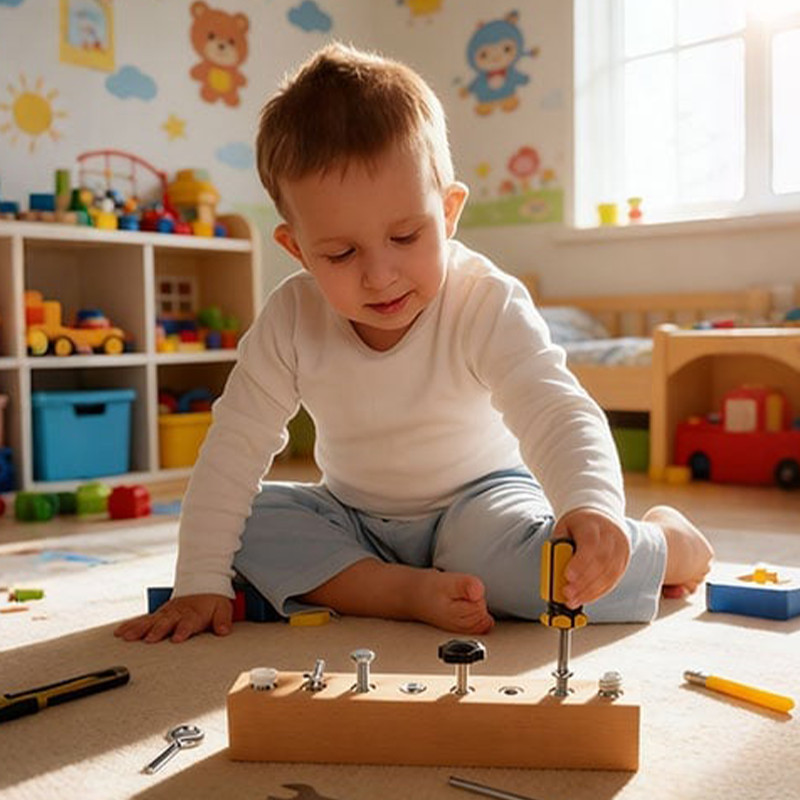 Wooden Screw Board for Children – 8 Different Fasteners