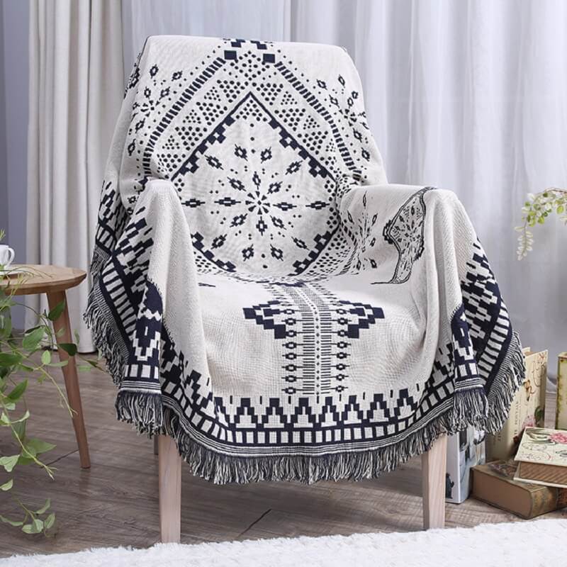 Überwurf Bohemian mit Quasten – Wendbares Design aus Baumwolle