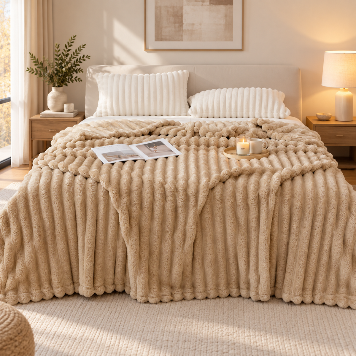 Fleece Kuscheldecke mit gerippter Struktur