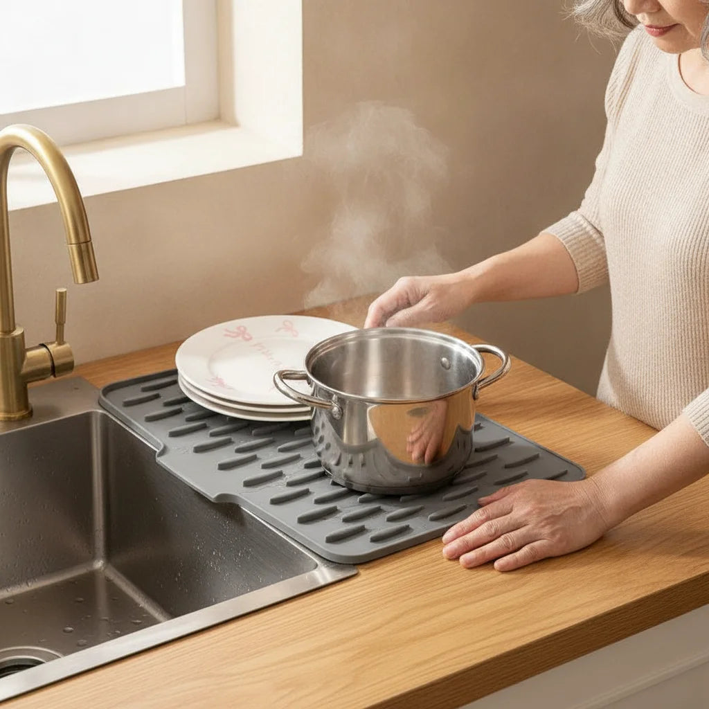 Nasse Arbeitsfläche nach dem Abwaschen? Diese Matte hält Ihre Küche dauerhaft trocken
