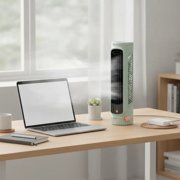 Tischturmventilator USB wiederaufladbar – 3 Geschwindigkeitsstufen — technical_before_after.with_card_image