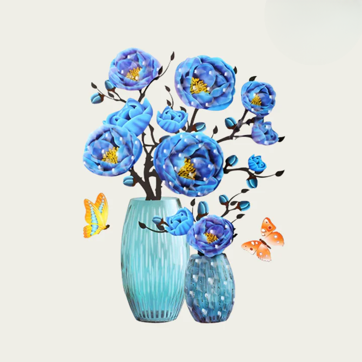 Blumen-Wandsticker mit Schmetterlingen – Selbstklebende Raumdekoration