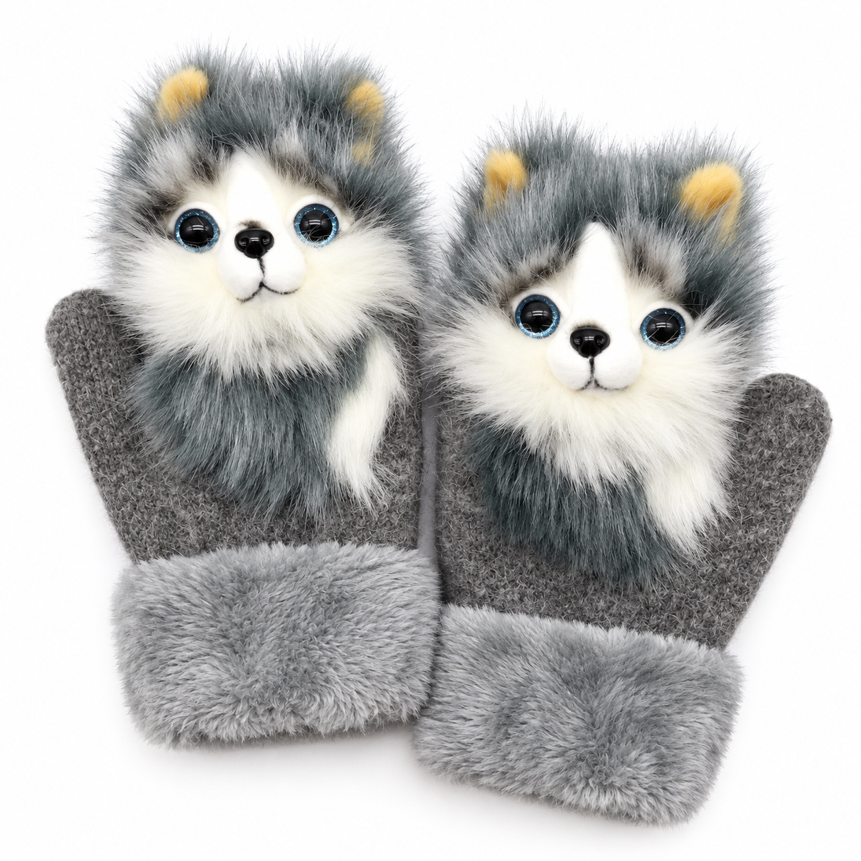 Fäustlinge Tiermotiv mit flauschigem Strickstoff